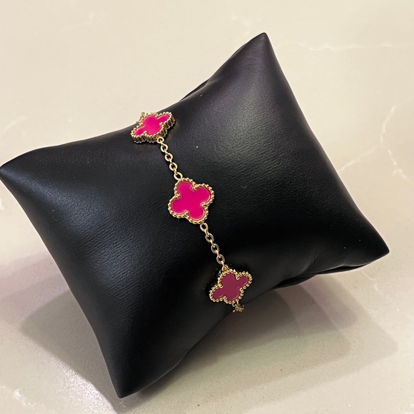 Jewelry - Gold Pink Flower Link Bracelet